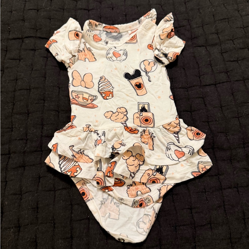 Adorable White Disney Park Patterned Onesie with Skirt